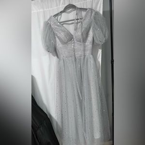 NWT Formal Event Tea Length Starry Tulle Dress Prom Dress Wedding Guest Dress